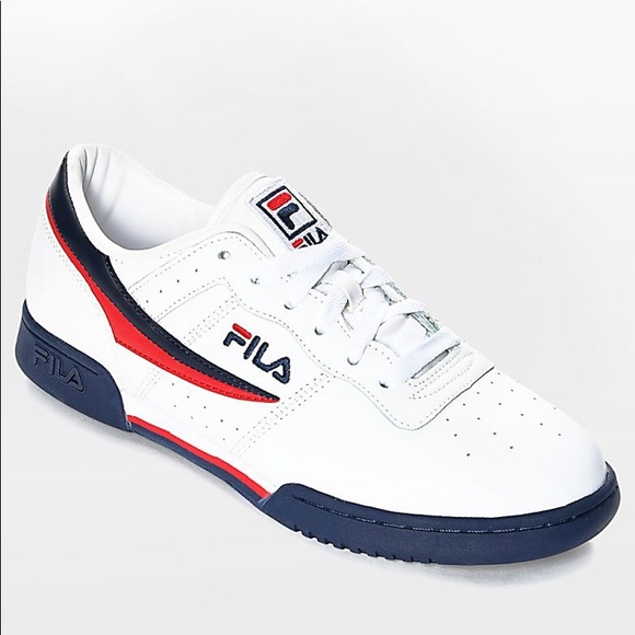 white and red fila shoes